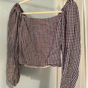 Abercrombie & Fitch Plaid Smocked Top- Burgundy and Black